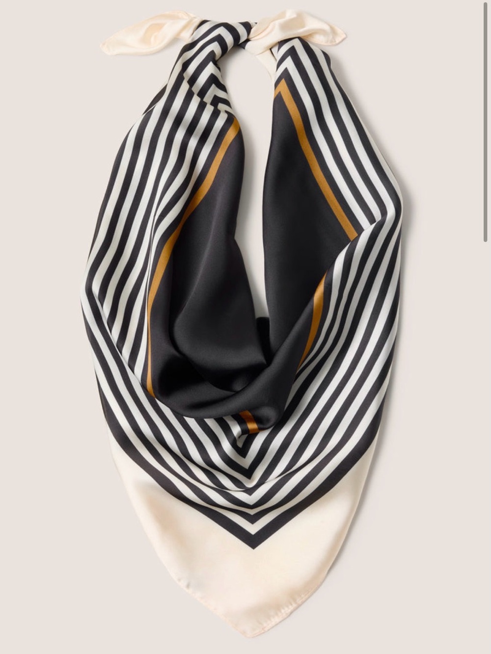 Evereve Black, Cream & Gold Stripe Silk-Feel Scarf